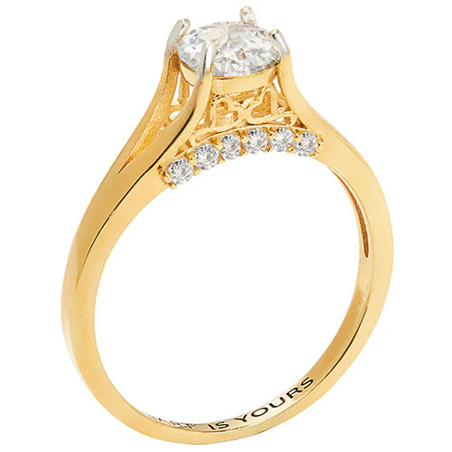 14K Gold over Sterling Brilliant White Topaz Engraved Wedding Ring - Image 2