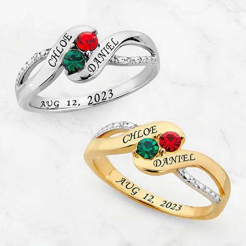 14K Gold over Sterling Couple's Birthstone Bypass Diamond Accent Ring - Image 4