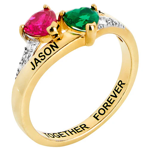 14K Gold over Sterling Couple's Birthstone Heart Diamond Accent Ring - Image 2