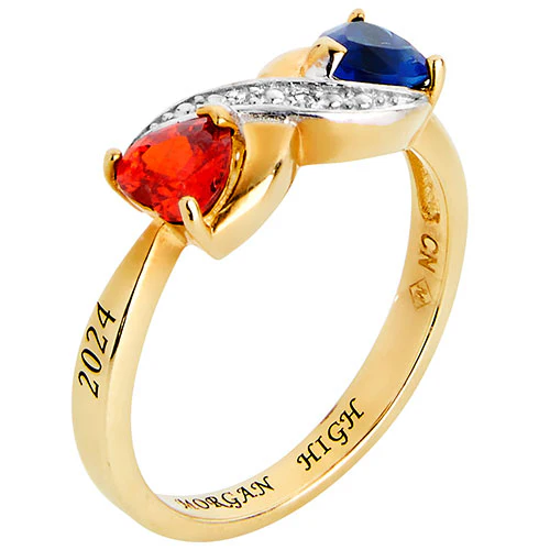 14K Gold over Sterling Double Birthstone Heart Infinity Diamond Accent Class Ring - Image 2