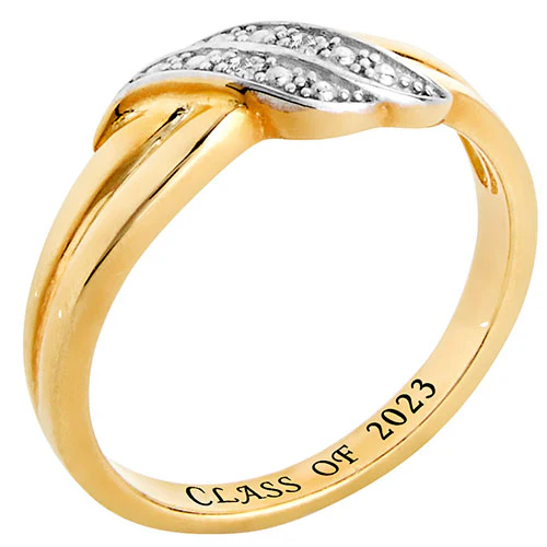 14K Gold over Sterling Double Wave Diamond Accent Class Ring - Image 2