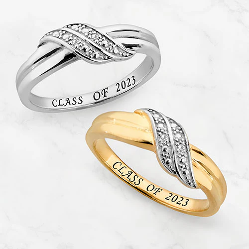 14K Gold over Sterling Double Wave Diamond Accent Class Ring - Image 4