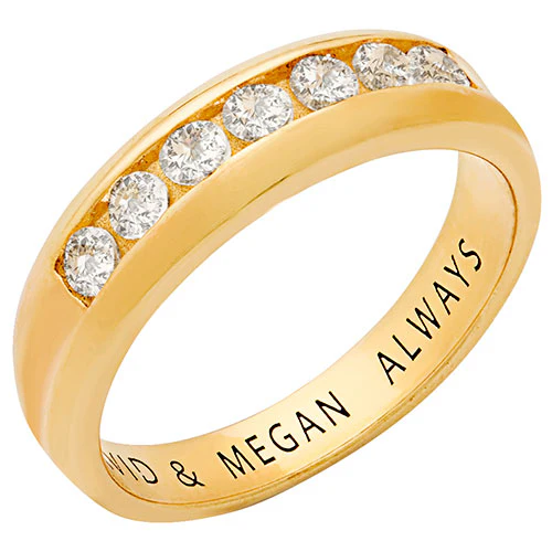 14K Gold over Sterling Engraved White Topaz Wedding Band - Image 2