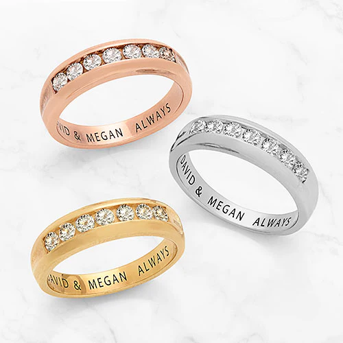 14K Gold over Sterling Engraved White Topaz Wedding Band - Image 4