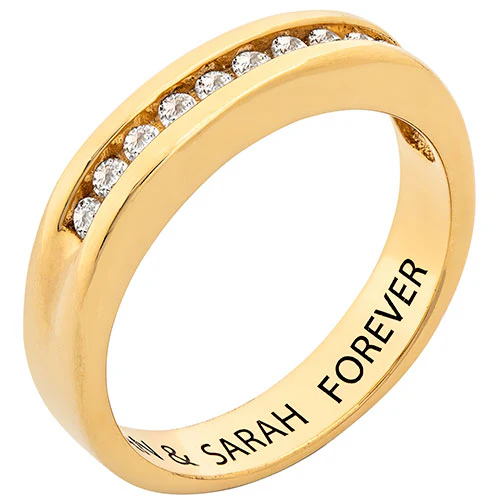 14K Gold over Sterling Engraved White Topaz Wedding Band