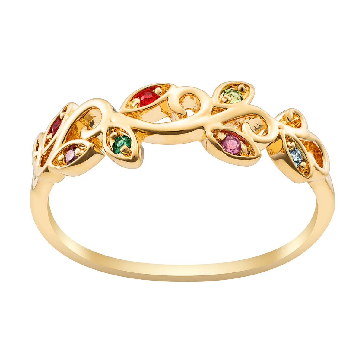 14K Gold over Sterling Family Leaf Birthstone Ring