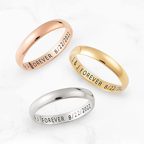 14K Gold over Sterling Inside Engraved Slim Wedding Band (3mm) - Image 4