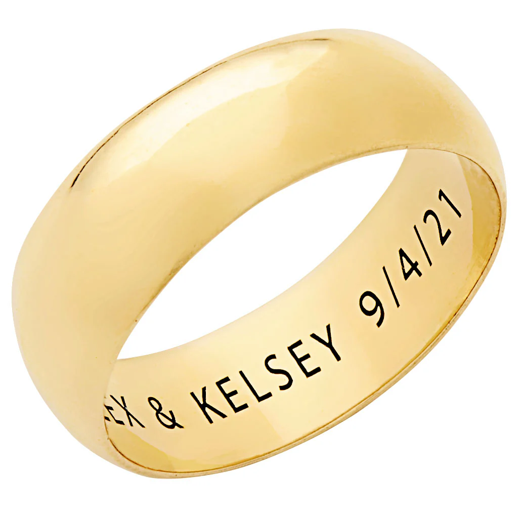 14K Gold over Sterling Inside Engraved Wedding Band (7mm) - Image 2