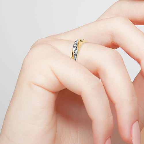 14K Gold over Sterling Ladies Diamond Accent Engraved Wedding Band - Image 3