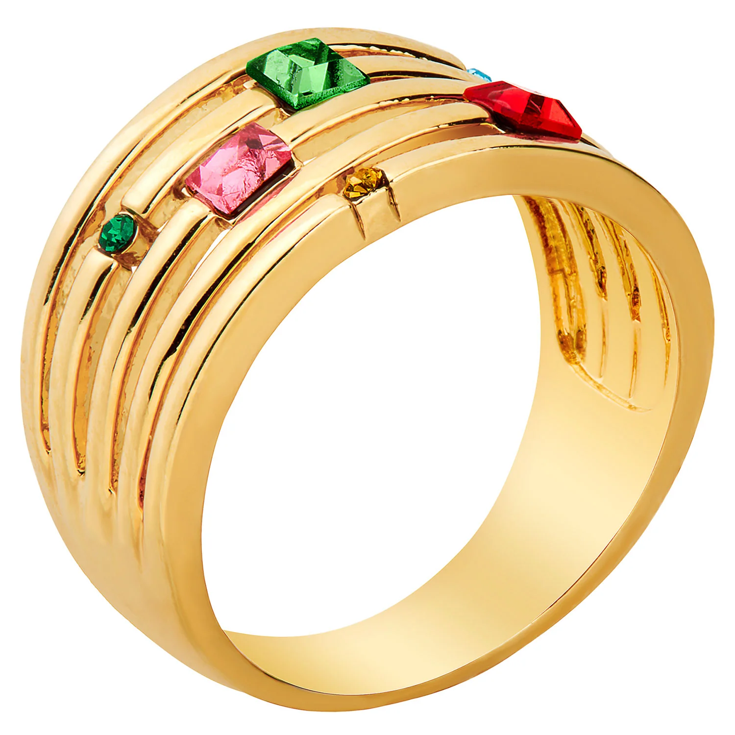 14K Gold over Sterling Mulitshape Family Birthstone Faux Stack Ring - Image 3