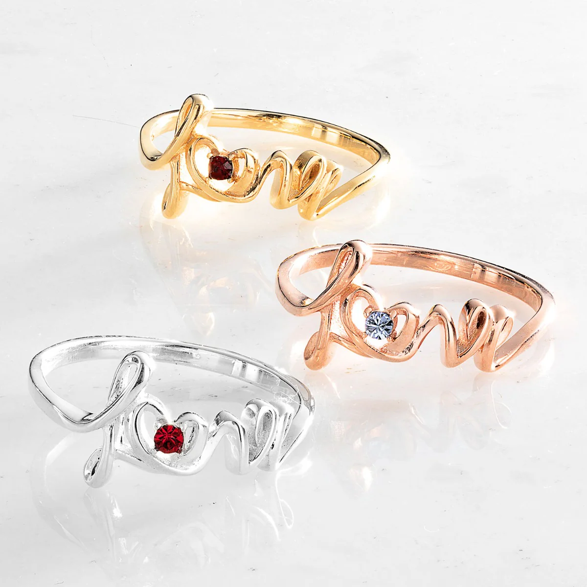 14K Gold over Sterling Script Love Birthstone Ring - Image 2