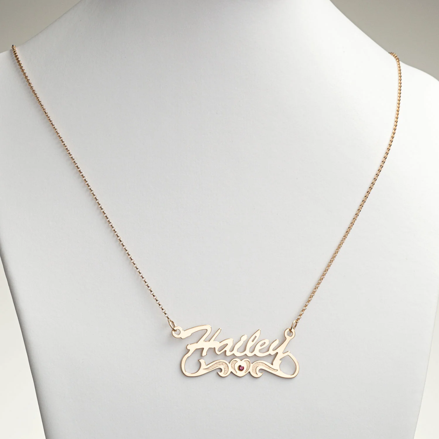 14K Gold Over Sterling Script Name Necklace With Birthstone Heart - Image 2