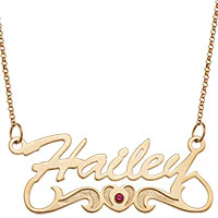 14K Gold Over Sterling Script Name Necklace With Birthstone Heart - Image 4