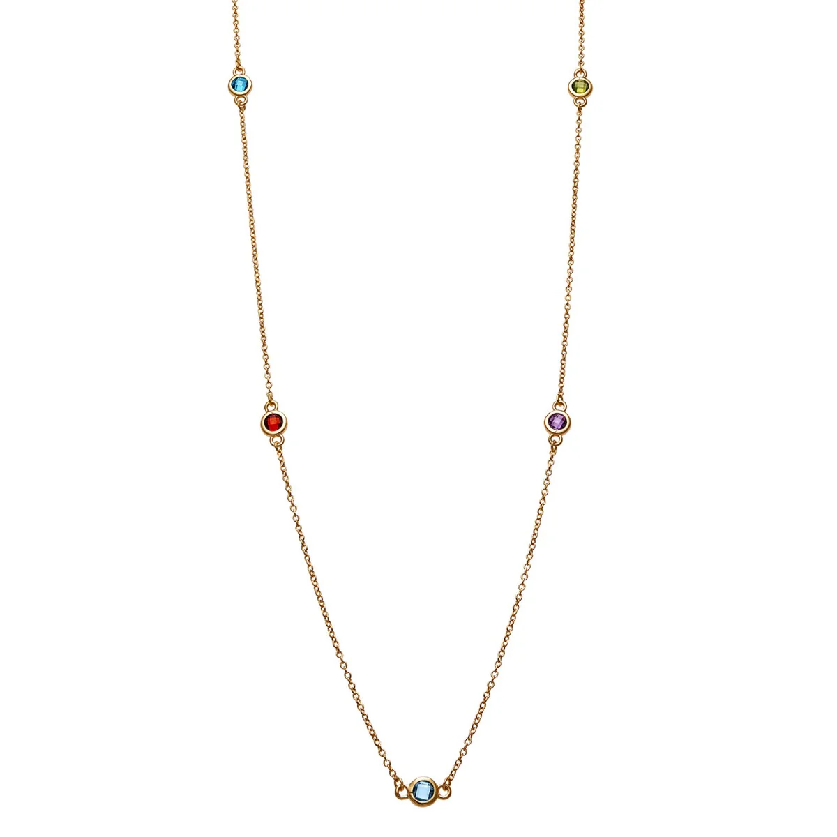14K Gold over Sterling Station Birthstone Necklace - 2 to 6 Stones