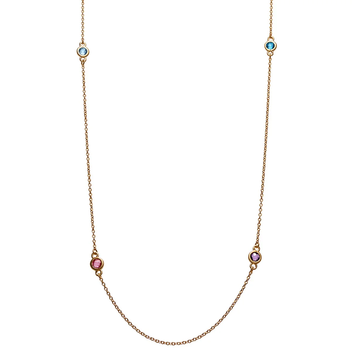 14K Gold over Sterling Station Birthstone Necklace - 2 to 6 Stones - Image 5