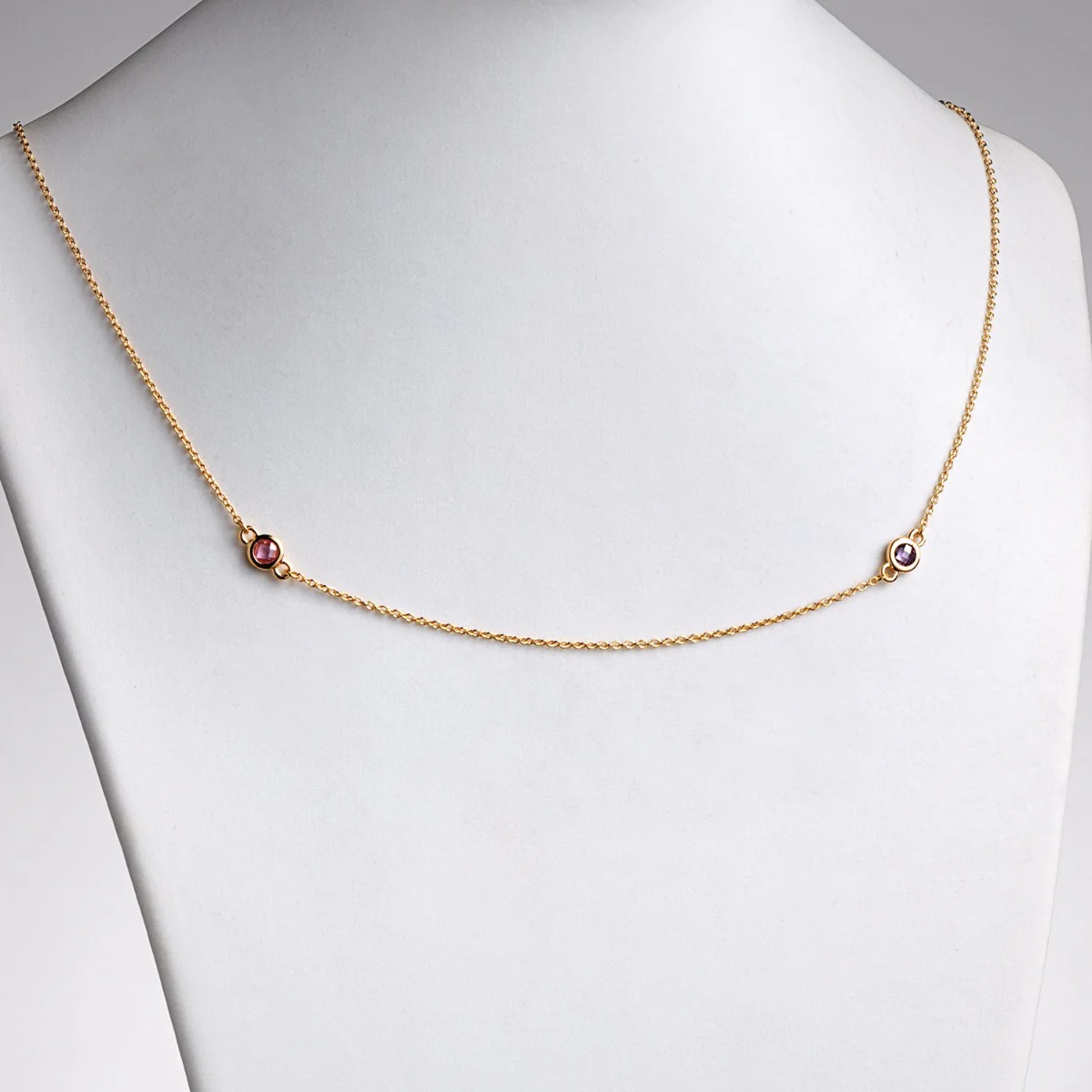 14K Gold over Sterling Station Birthstone Necklace - 2 to 6 Stones - Image 6