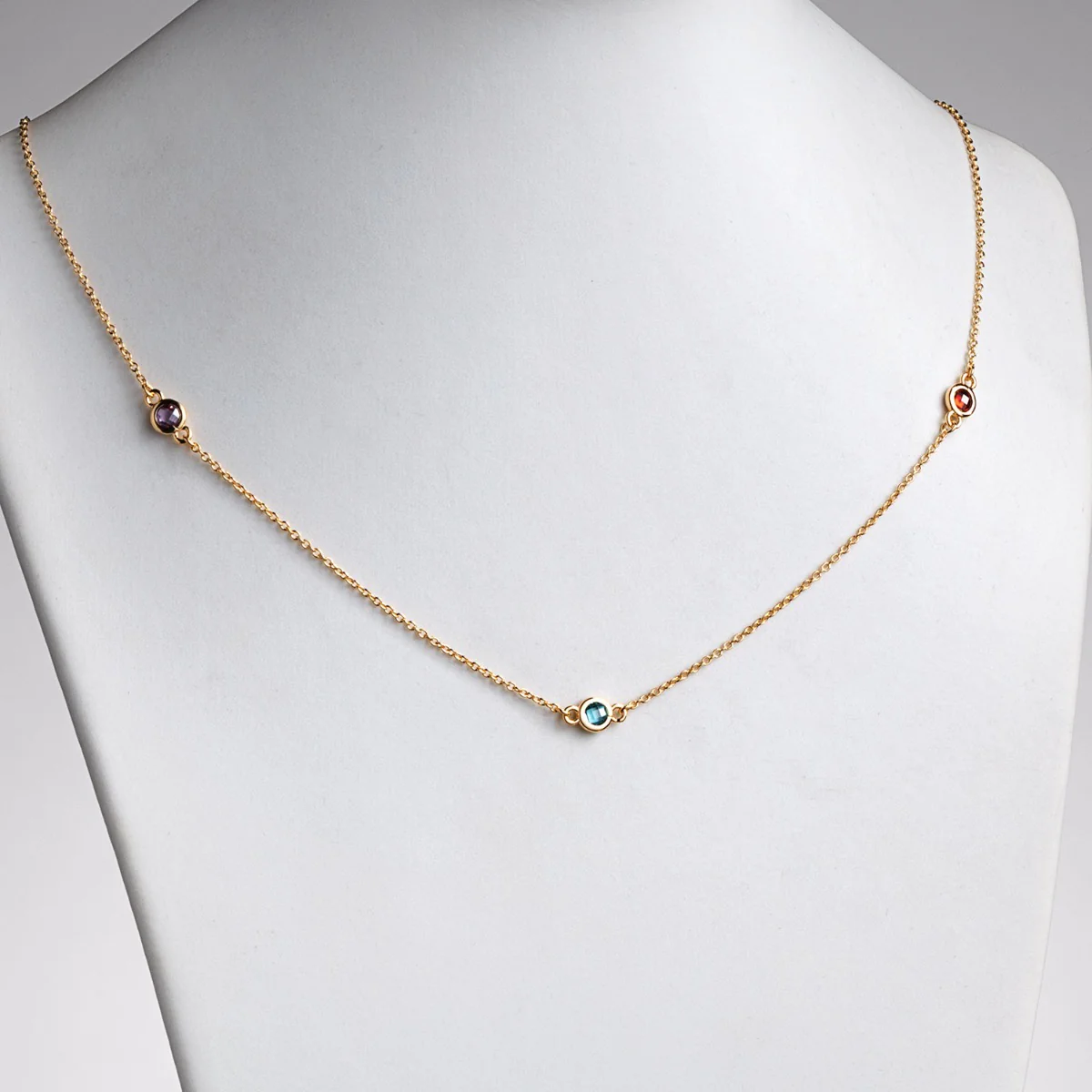 14K Gold over Sterling Station Birthstone Necklace - 2 to 6 Stones - Image 7