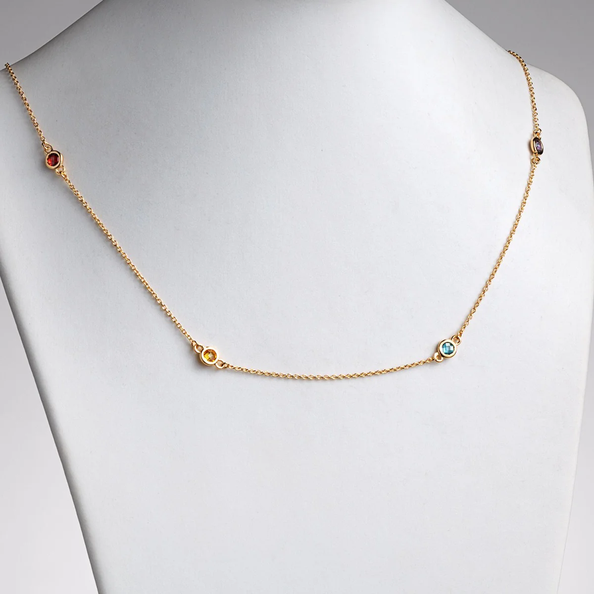 14K Gold over Sterling Station Birthstone Necklace - 2 to 6 Stones - Image 8