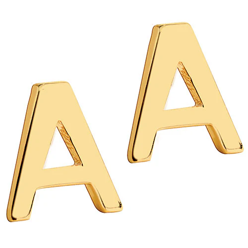 14K Gold over Sterling Uppercase Name Necklace with Initial Earring Set - Image 3