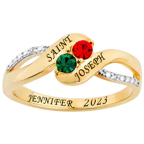 14K Gold Plated Birthstone Bypass Diamond Accent Class Ring