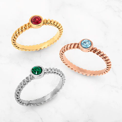 14K Gold Plated Birthstone with Roped Band Ring - Image 3