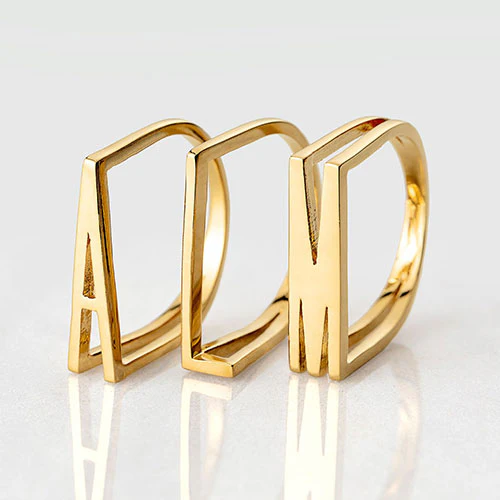 14K Gold Plated Bold Horizontal Initial Ring with Free Hoop Earrings - Image 10