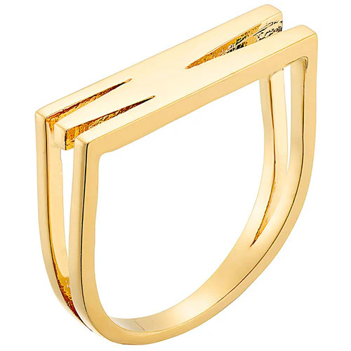 14K Gold Plated Bold Horizontal Initial Ring with Free Hoop Earrings - Image 6