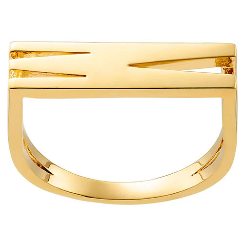 14K Gold Plated Bold Horizontal Initial Ring with Free Hoop Earrings - Image 7