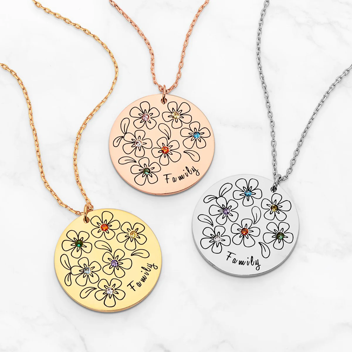 14K Gold Plated Bouquet of Flowers Birthstone and Name Necklace - Image 3