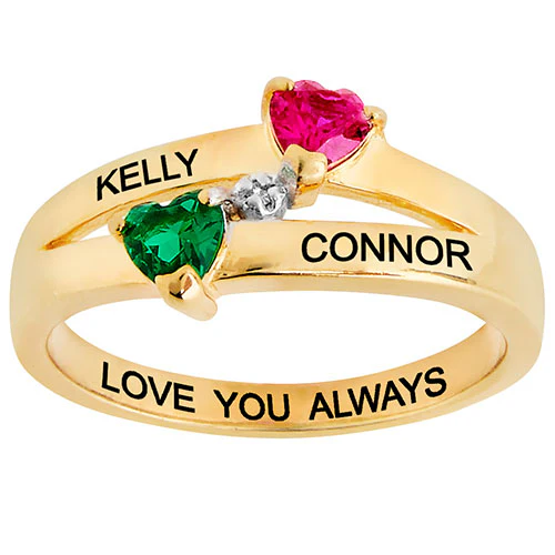 14K Gold Plated Couple's Birthstone Heart Diamond Accent Ring