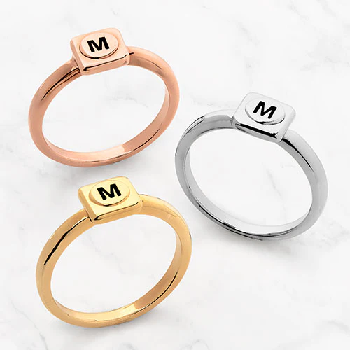 14K Gold Plated Cube Initial Petite Ring - Image 3