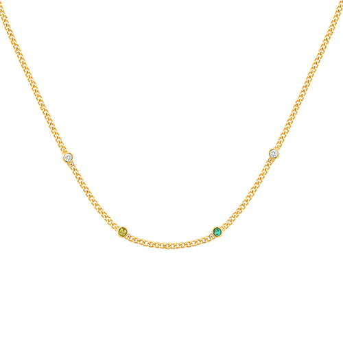 14K Gold Plated Curb Chain with Birthstone Stations Necklace -  2 to 6 stones - Image 2