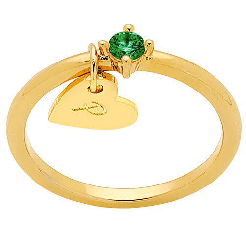 14k Gold Plated Dainty Heart Charm Ring with Birthstone - Image 5