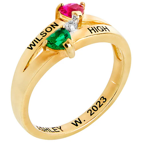 14K Gold Plated Double Birthstone Heart Diamond Accent Class Ring - Image 2
