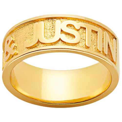 14K Gold Plated Embossed Double Name Band Ring