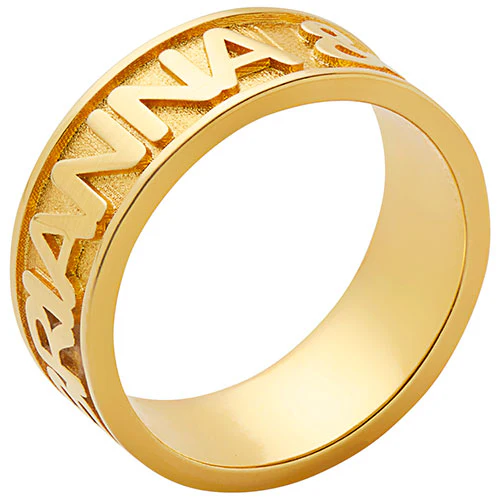 14K Gold Plated Embossed Double Name Band Ring - Image 2