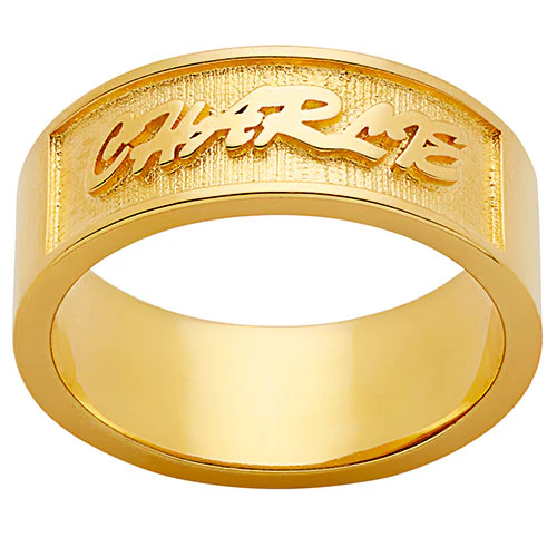 14K Gold Plated Embossed Uppercase Script Name Band Ring