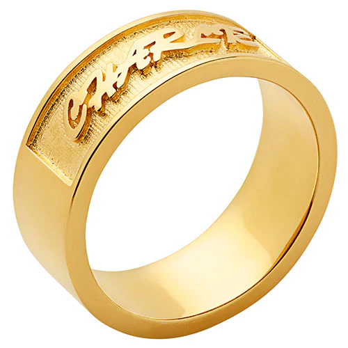 14K Gold Plated Embossed Uppercase Script Name Band Ring - Image 2