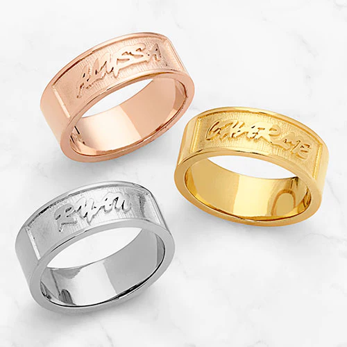 14K Gold Plated Embossed Uppercase Script Name Band Ring - Image 3