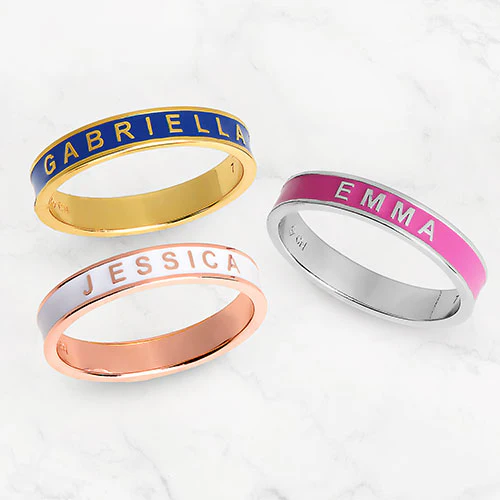 14K Gold Plated Enamel Name Band Ring - Image 3