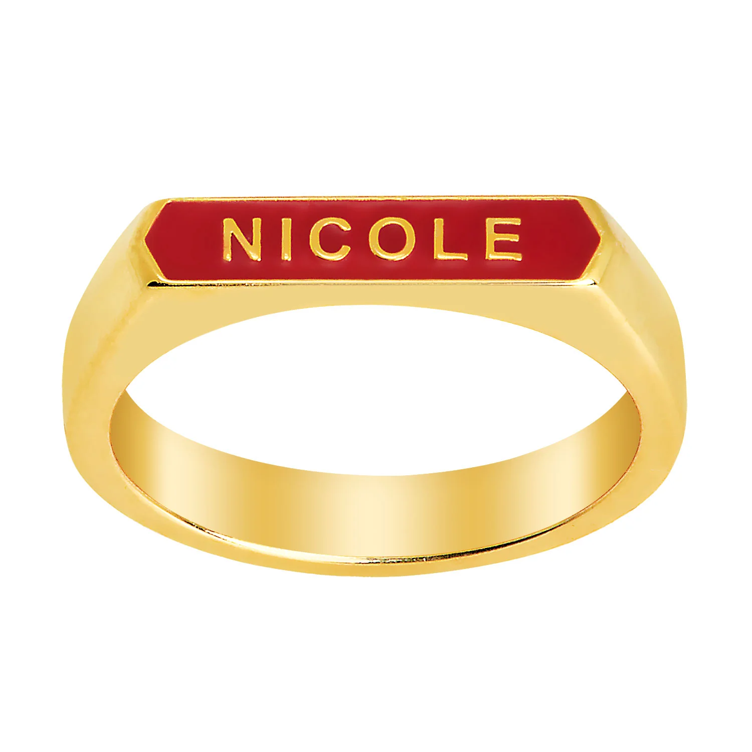 14K Gold Plated Enamel Name Rectangle Ring