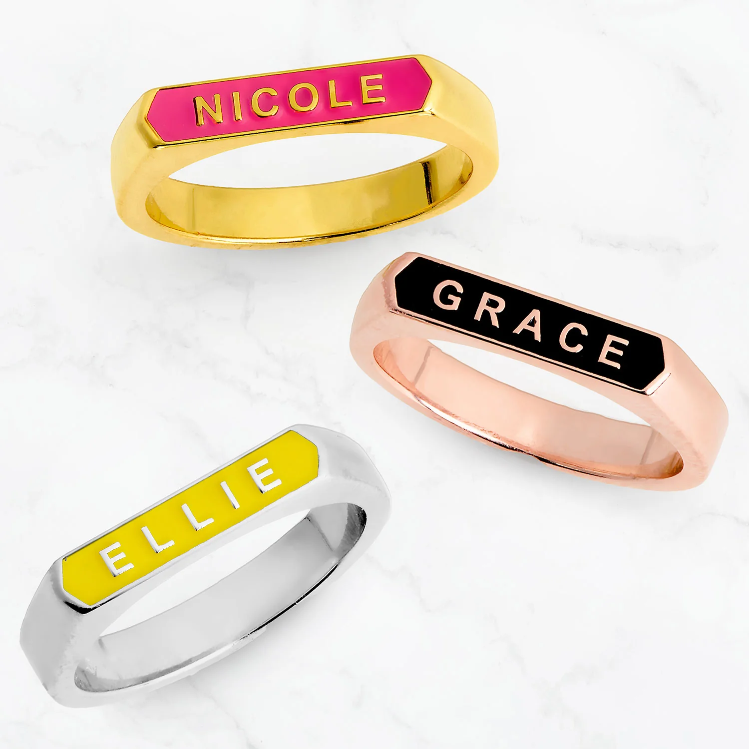 14K Gold Plated Enamel Name Rectangle Ring - Image 4