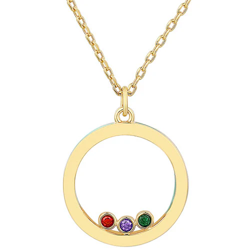 14K Gold Plated Enamel Open Circle with Birthstones Necklace - 1 to 5 stones - Image 5