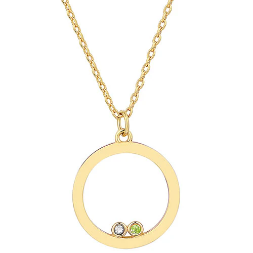 14K Gold Plated Enamel Open Circle with Birthstones Necklace - 1 to 5 stones - Image 6