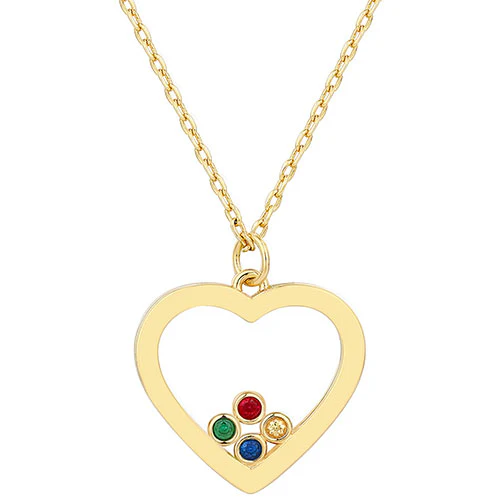 14K Gold Plated Enamel Open Heart with Birthstones Necklace - 1 to 5 stones - Image 4