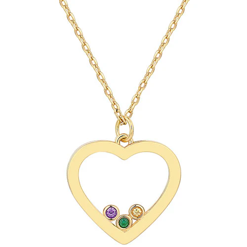 14K Gold Plated Enamel Open Heart with Birthstones Necklace - 1 to 5 stones - Image 5