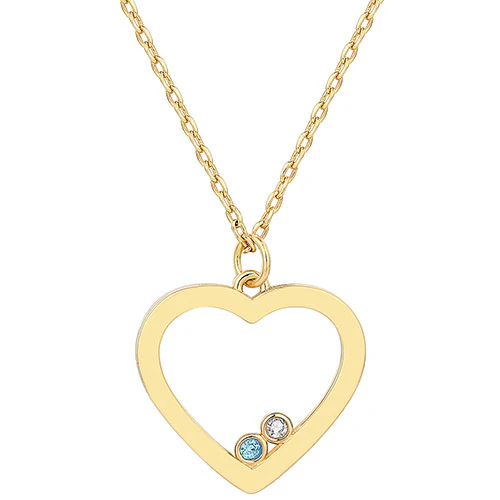 14K Gold Plated Enamel Open Heart with Birthstones Necklace - 1 to 5 stones - Image 6