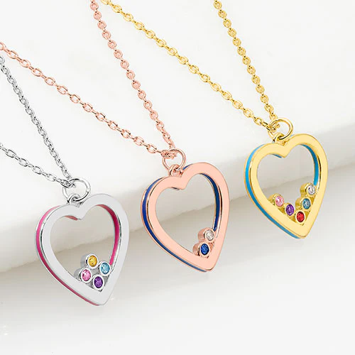 14K Gold Plated Enamel Open Heart with Birthstones Necklace - 1 to 5 stones - Image 8