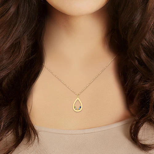 14K Gold Plated Enamel Open Teardrop with Birthstones Necklace - 1 to 5 stones - Image 3