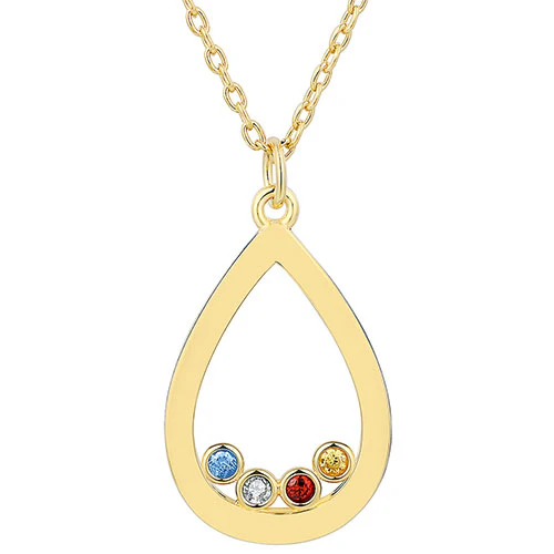 14K Gold Plated Enamel Open Teardrop with Birthstones Necklace - 1 to 5 stones - Image 4